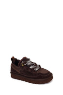 Woman Brown Lace-Up Thick-Soled Furry Suede Teddy Sneaker | Derimod Woman Brown Lace-Up Thick-Soled Furry Suede Teddy Sneaker | Derimod