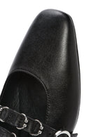 Women's Black Double Buckled Leather Ballerinas | Derimod Women's Black Double Buckled Leather Ballerinas | Derimod