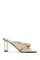 Women's Gold Transparent Thick Heeled Metallic Slippers | Derimod Women's Gold Transparent Thick Heeled Metallic Slippers | Derimod