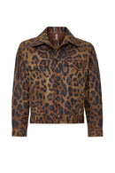 Valenza Women's Brown Leopard Patterned Leather Jacket | Derimod Valenza Women's Brown Leopard Patterned Leather Jacket | Derimod