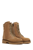 Women's Beige Suede Leather Zippered Boots | Derimod Women's Beige Suede Leather Zippered Boots | Derimod