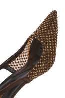Women's Bronze Stone Open Back Thin Heeled Leather Shoe | Derimod Women's Bronze Stone Open Back Thin Heeled Leather Shoe | Derimod