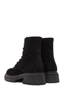 Women's Black Zippered Suede Leather Combat Boots | Derimod Women's Black Zippered Suede Leather Combat Boots | Derimod