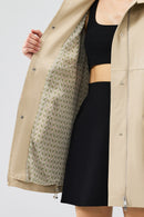 Dalida Women's Cream Oversize Leather Jacket | Derimod Dalida Women's Cream Oversize Leather Jacket | Derimod