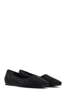 Women's Black Stone Leather Ballerinas | Derimod Women's Black Stone Leather Ballerinas | Derimod