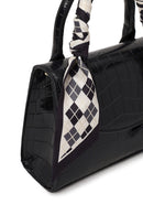 Woman Black Croco Mini Shoulder Bag with Long Strap | Derimod Woman Black Croco Mini Shoulder Bag with Long Strap | Derimod