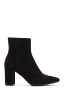 Women's Black Suede Leather Heeled Boots | Derimod Women's Black Suede Leather Heeled Boots | Derimod