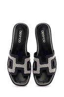 Women's Black Patterned Leather Slippers | Derimod Women's Black Patterned Leather Slippers | Derimod