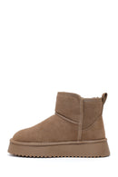 Woman Mink Thick-Soled Suede Teddy Boots | Derimod Woman Mink Thick-Soled Suede Teddy Boots | Derimod