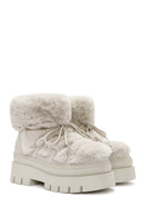 Women's Cream Thick Soled Plush Detailed Boots | Derimod Women's Cream Thick Soled Plush Detailed Boots | Derimod