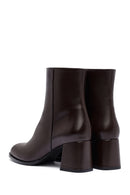 Woman Brown Zip Closure Chunky Heeled Leather Boots | Derimod Woman Brown Zip Closure Chunky Heeled Leather Boots | Derimod