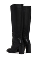 Woman Black Thick-Heeled Leather Boots | Derimod Woman Black Thick-Heeled Leather Boots | Derimod