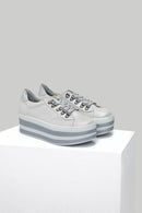 Yüksek Tabanlı Gümüş Kadın Deri Sneaker | Derimod Yüksek Tabanlı Gümüş Kadın Deri Sneaker | Derimod