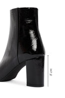 Derimod Gritti Women's Black Zippered Thick Heeled Patent Leather Boots | Derimod Derimod Gritti Women's Black Zippered Thick Heeled Patent Leather Boots | Derimod