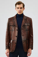 Kevin Men's Brown Blazer Leather Jacket | Derimod Kevin Men's Brown Blazer Leather Jacket | Derimod