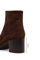 Woman Brown Zip Closure Printed Thick-Heeled Suede Boots | Derimod Woman Brown Zip Closure Printed Thick-Heeled Suede Boots | Derimod