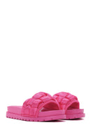 Women's Pink Thick-Soled Knitted Patterned Slippers | Derimod Women's Pink Thick-Soled Knitted Patterned Slippers | Derimod