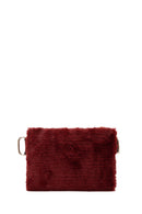 Women's Claret Red Long Strap Plush Clutch Bag | Derimod Women's Claret Red Long Strap Plush Clutch Bag | Derimod