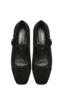Women's Black Stone Leather Ballerinas | Derimod Women's Black Stone Leather Ballerinas | Derimod