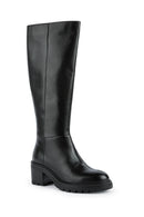 Geox Women's Black Damiana Zippered Leather Boots | Derimod Geox Women's Black Damiana Zippered Leather Boots | Derimod