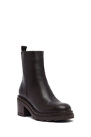 Woman Brown Zip Closure Chunky Heeled Leather Boots | Derimod Woman Brown Zip Closure Chunky Heeled Leather Boots | Derimod