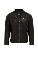 Towns Erkek Siyah Slim-Fit Kısa Deri Ceket | Derimod Towns Erkek Siyah Slim-Fit Kısa Deri Ceket | Derimod