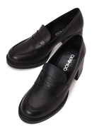 Woman Black Thick-Heeled Leather Loafer | Derimod Woman Black Thick-Heeled Leather Loafer | Derimod