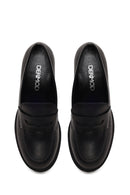 Woman Black Thick-Heeled Leather Loafer | Derimod Woman Black Thick-Heeled Leather Loafer | Derimod