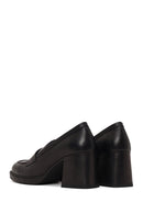 Woman Black Thick-Heeled Leather Loafer | Derimod Woman Black Thick-Heeled Leather Loafer | Derimod