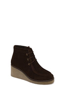 Woman Brown Lace-Up Wedge-Heel Suede Boots | Derimod Woman Brown Lace-Up Wedge-Heel Suede Boots | Derimod
