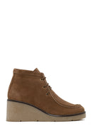 Woman Mink Lace-Up Wedge Suede Boots | Derimod Woman Mink Lace-Up Wedge Suede Boots | Derimod