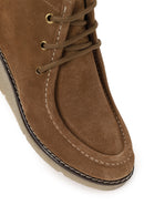 Woman Mink Lace-Up Wedge Suede Boots | Derimod Woman Mink Lace-Up Wedge Suede Boots | Derimod