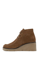 Woman Mink Lace-Up Wedge Suede Boots | Derimod Woman Mink Lace-Up Wedge Suede Boots | Derimod