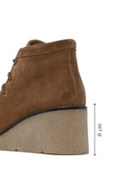 Woman Mink Lace-Up Wedge Suede Boots | Derimod Woman Mink Lace-Up Wedge Suede Boots | Derimod
