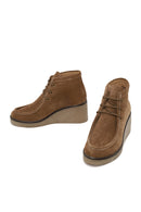 Woman Mink Lace-Up Wedge Suede Boots | Derimod Woman Mink Lace-Up Wedge Suede Boots | Derimod