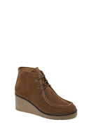 Woman Mink Lace-Up Wedge Suede Boots | Derimod Woman Mink Lace-Up Wedge Suede Boots | Derimod