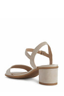 Geox Women Beige Aurely 50 Ankle Buckle Thick Heel Suede Leather Sandals | Derimod Geox Women Beige Aurely 50 Ankle Buckle Thick Heel Suede Leather Sandals | Derimod