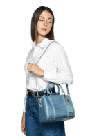Geox Women Blue Zene S Long Strap Patterned Leather Shoulder Bag | Derimod Geox Women Blue Zene S Long Strap Patterned Leather Shoulder Bag | Derimod