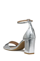 Geox Women Silver New Eraklia 80 Ankle Buckle Thick Heeled Metallic Leather Shoe | Derimod Geox Women Silver New Eraklia 80 Ankle Buckle Thick Heeled Metallic Leather Shoe | Derimod