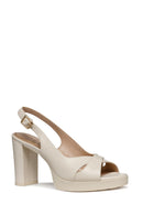 Geox Women Beige Walk Pleasure 85S Back Buckle Thick Heel Leather Sandals | Derimod Geox Women Beige Walk Pleasure 85S Back Buckle Thick Heel Leather Sandals | Derimod