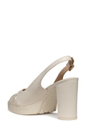 Geox Women Beige Walk Pleasure 85S Back Buckle Thick Heel Leather Sandals | Derimod Geox Women Beige Walk Pleasure 85S Back Buckle Thick Heel Leather Sandals | Derimod