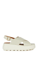 Geox Kadın Bej Spherica Ec4.1 Kalın Tabanlı Bantlı Deri Sandalet | Derimod Geox Kadın Bej Spherica Ec4.1 Kalın Tabanlı Bantlı Deri Sandalet | Derimod