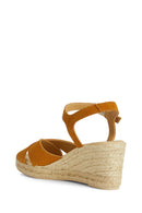 Geox Women Yellow Gelsa Low Wedge Heel Suede Leather Espadrille Sandal | Derimod Geox Women Yellow Gelsa Low Wedge Heel Suede Leather Espadrille Sandal | Derimod