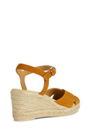 Geox Women Yellow Gelsa Low Wedge Heel Suede Leather Espadrille Sandal | Derimod Geox Women Yellow Gelsa Low Wedge Heel Suede Leather Espadrille Sandal | Derimod