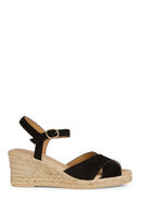 Geox Women Black Gelsa Low Ankle Buckle Wedge Heel Suede Leather Sandal | Derimod Geox Women Black Gelsa Low Ankle Buckle Wedge Heel Suede Leather Sandal | Derimod