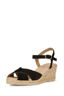 Geox Women Black Gelsa Low Ankle Buckle Wedge Heel Suede Leather Sandal | Derimod Geox Women Black Gelsa Low Ankle Buckle Wedge Heel Suede Leather Sandal | Derimod