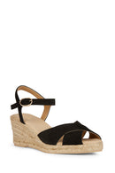 Geox Women Black Gelsa Low Ankle Buckle Wedge Heel Suede Leather Sandal | Derimod Geox Women Black Gelsa Low Ankle Buckle Wedge Heel Suede Leather Sandal | Derimod