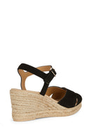 Geox Women Black Gelsa Low Ankle Buckle Wedge Heel Suede Leather Sandal | Derimod Geox Women Black Gelsa Low Ankle Buckle Wedge Heel Suede Leather Sandal | Derimod