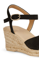 Geox Women Black Gelsa Low Ankle Buckle Wedge Heel Suede Leather Sandal | Derimod Geox Women Black Gelsa Low Ankle Buckle Wedge Heel Suede Leather Sandal | Derimod