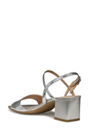 Geox Women Silver New Eraklia 50 Ankle Buckle Thick Heeled Metallic Leather Sandal | Derimod Geox Women Silver New Eraklia 50 Ankle Buckle Thick Heeled Metallic Leather Sandal | Derimod